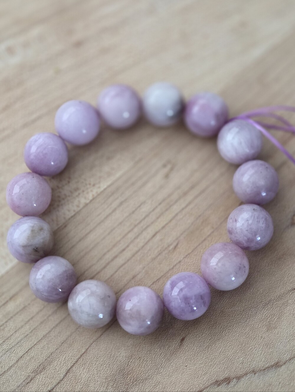 Lavender Kunzite Bead Stretch Bracelet - 14mm Beads
